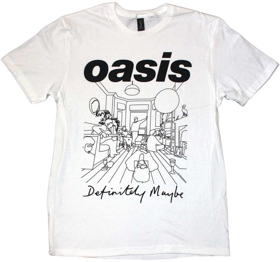 Camiseta de manga corta Oasis Camiseta de manga corta Definitely Maybe Line Drawing Unisex Blanco 2XL