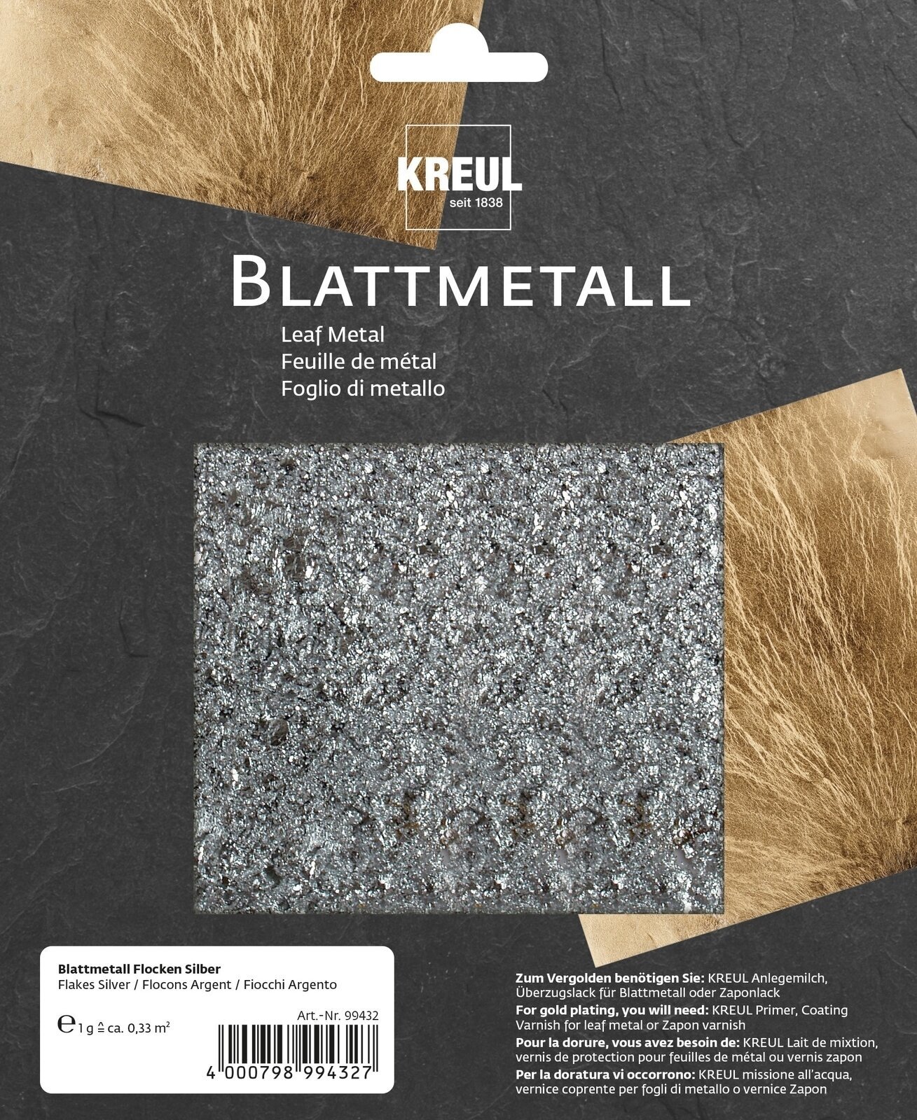 Pozłacane Kreul 99432 Plasterki metaliczne Silver 1 g