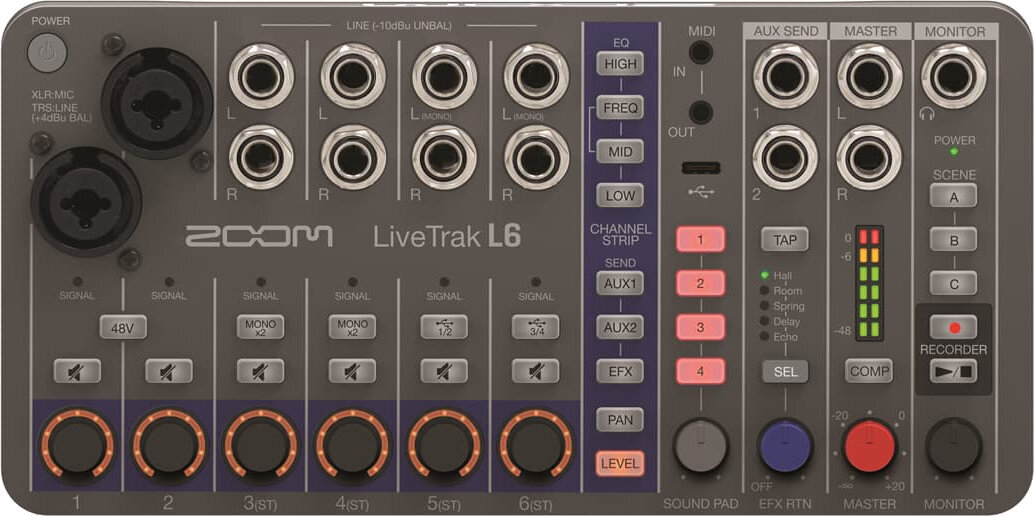 Többsávos kompakt stúdió Zoom LiveTrak L-6 Többsávos kompakt stúdió