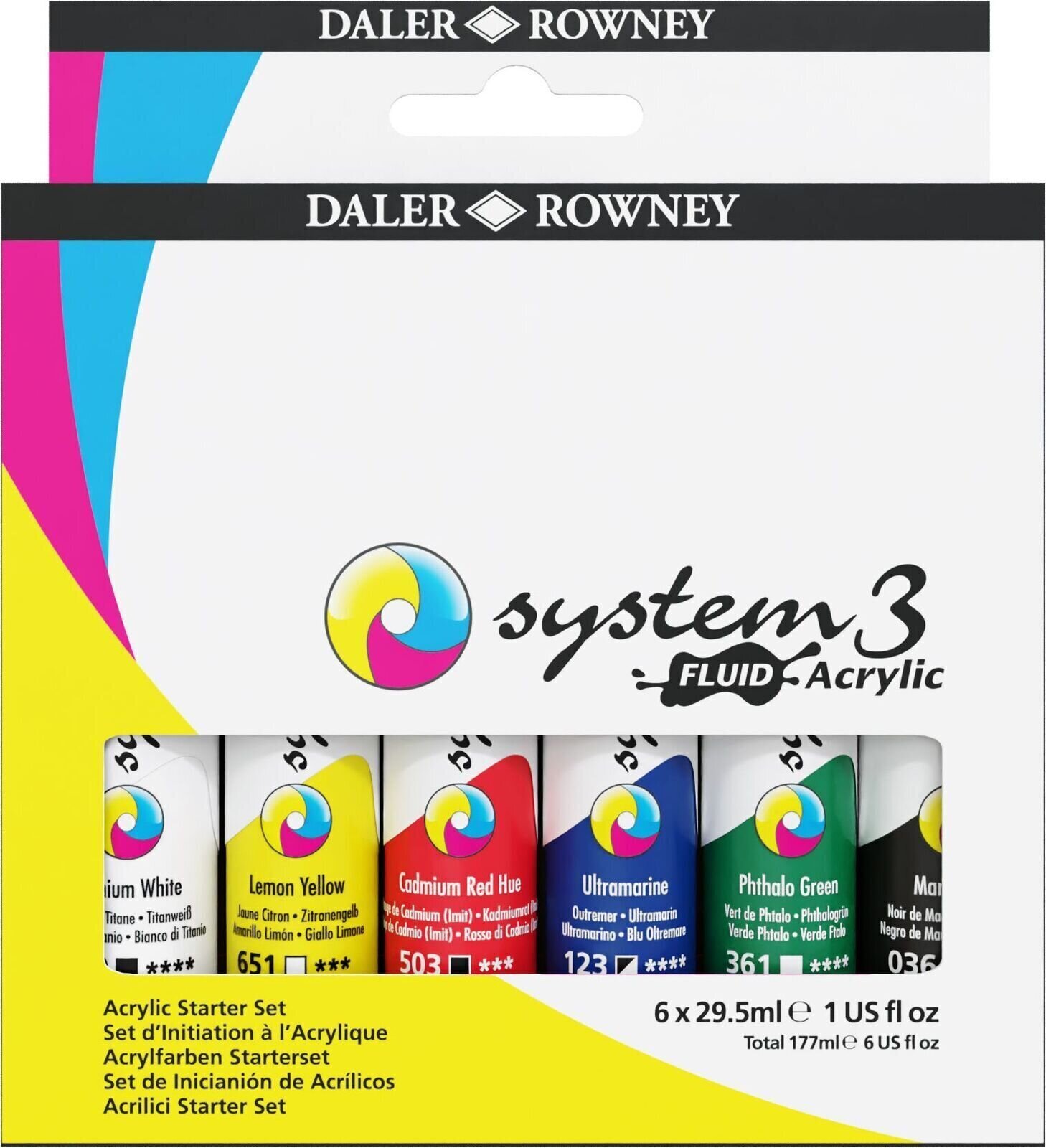 Daler Rowney System3 Sada akrylových barev Starter Set 6 x 29,5 ml