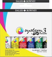 Akrüülvärv Daler Rowney System3 Acrylic Paint Plastic Bottle Fluid 29,5 ml Cardboard Box Starter Set 6 Assorted Colours