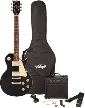 Electric guitar Vintage V10 Coaster Pack Gloss Black Electric guitar - 1