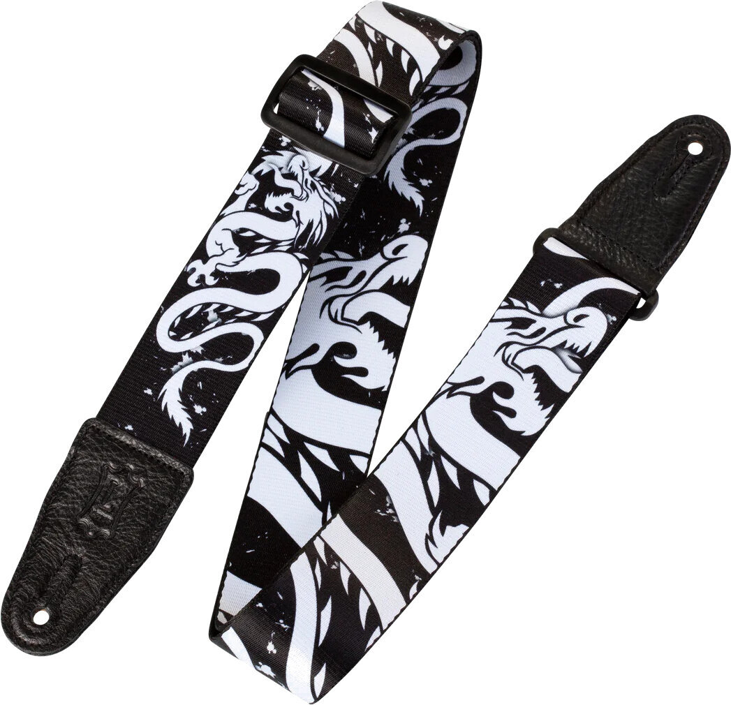 Textile guitar strap Levy's Eastern Harmony Black and White Dragon Textile guitar strap