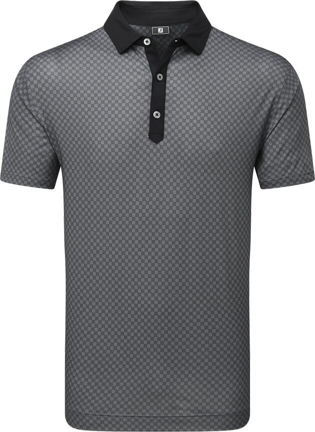 Tricou polo Footjoy Checker Print Lisle Mens Black/White 2XL Tricou polo