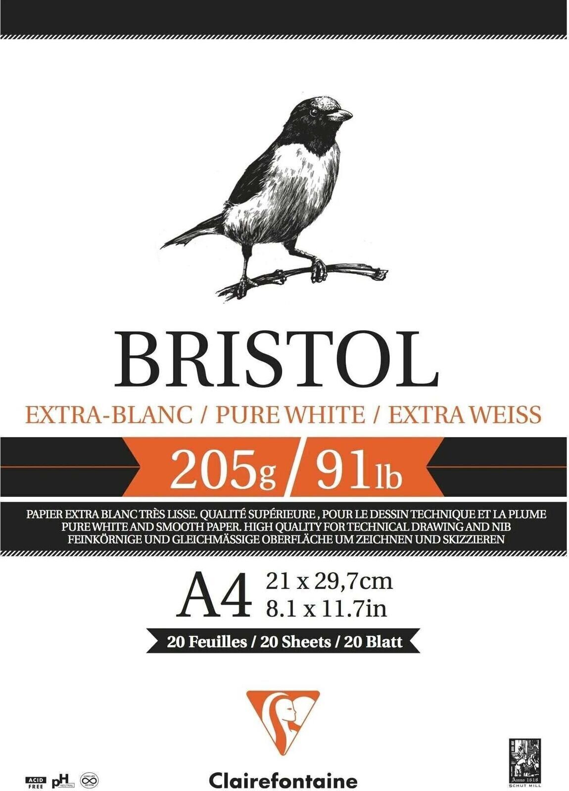 Blok za skiciranje Clairefontaine Bristol Blok za crtanje 20 A4 205 g