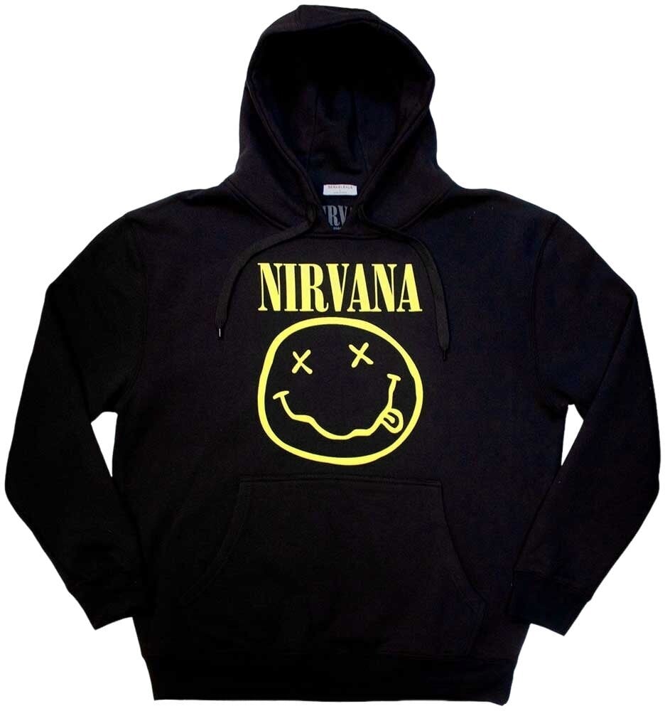 Hoodie Nirvana Hoodie Yellow Happy Face Unisex Black XL
