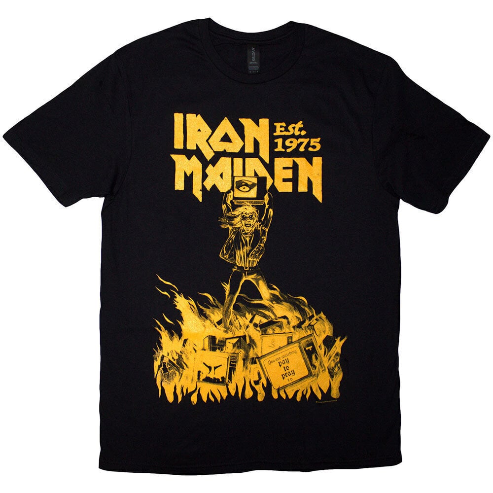 Iron Maiden Tričko Est. 1975 Holy Smoke Jumbo Yellow Unisex Black L