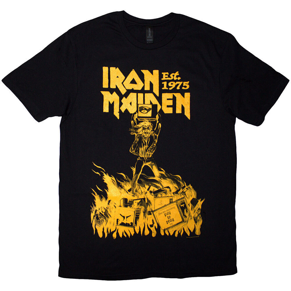 Iron Maiden Tričko Est. 1975 Holy Smoke Jumbo Yellow Unisex Black XL
