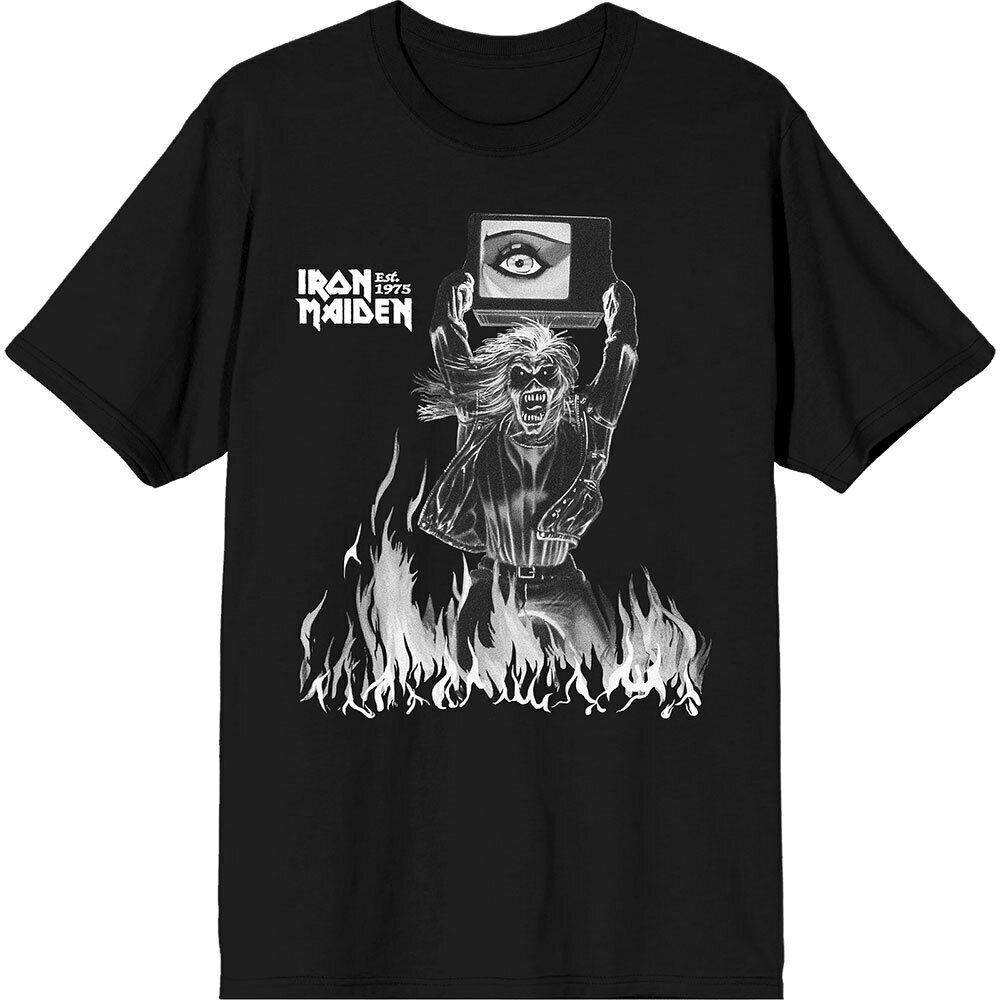 Iron Maiden Tričko Est. 1975 Holy Smoke Flames Crop Unisex Black L