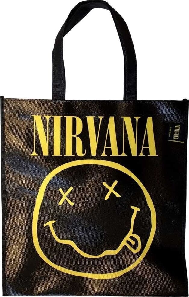 Muzikos krepšys Nirvana Yellow Happy Face Eco Shopper Black