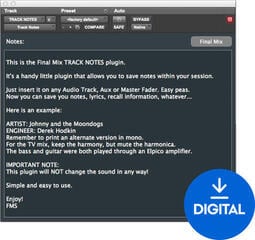 Studiový softwarový Plug-In efekt Final Mix Software Track Notes III (Digitální produkt)
