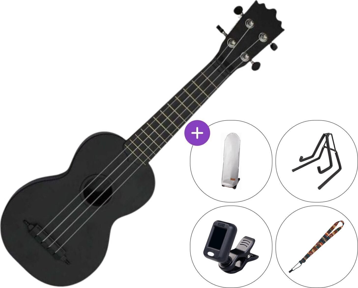 Sopraanukelele Pasadena WU-21X SET2 Black Sopraanukelele