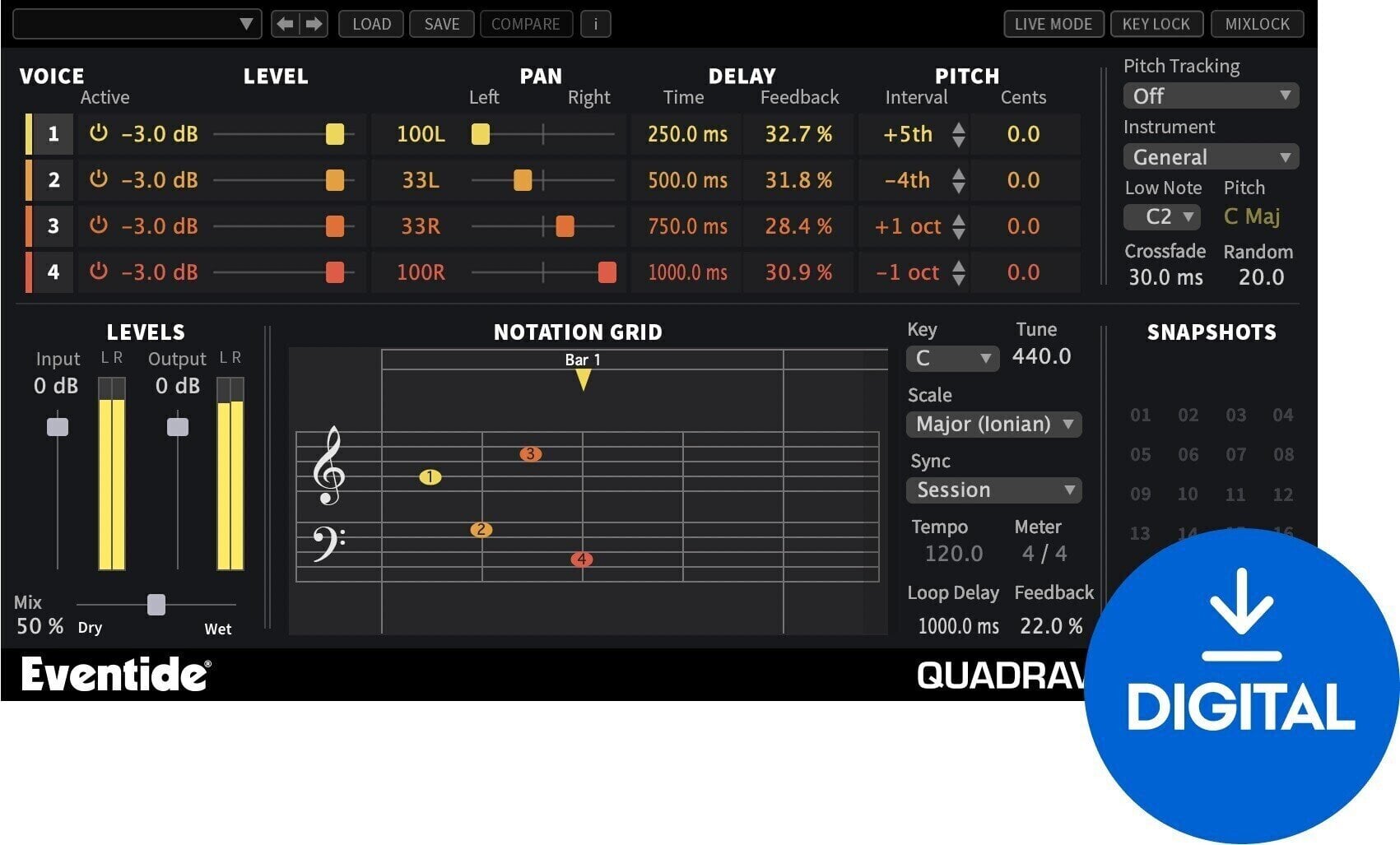 FX protsessori tarkvara pistikprogramm Eventide Quadravox (Digitaalne toode)