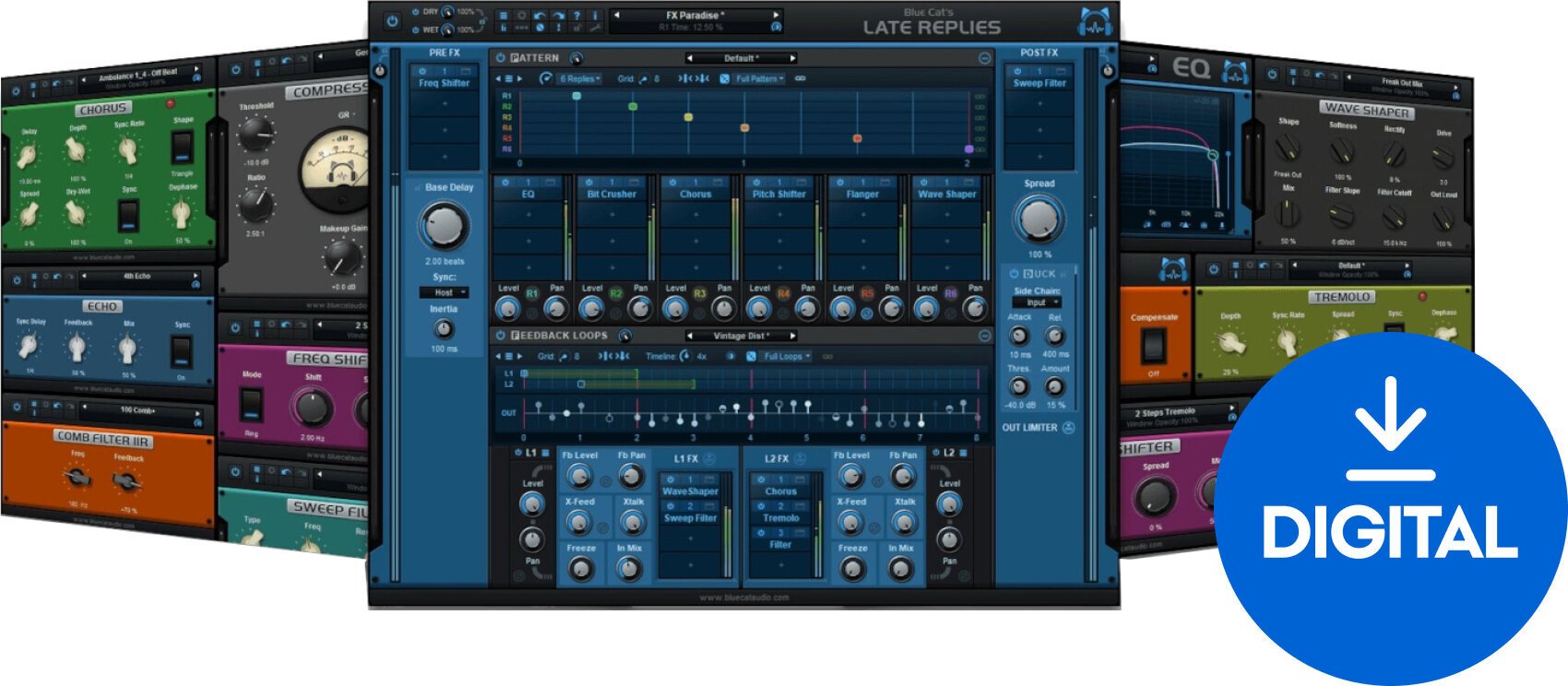 Procesador de efectos de complemento de software Blue Cat Audio Late Replies (Producto digital)