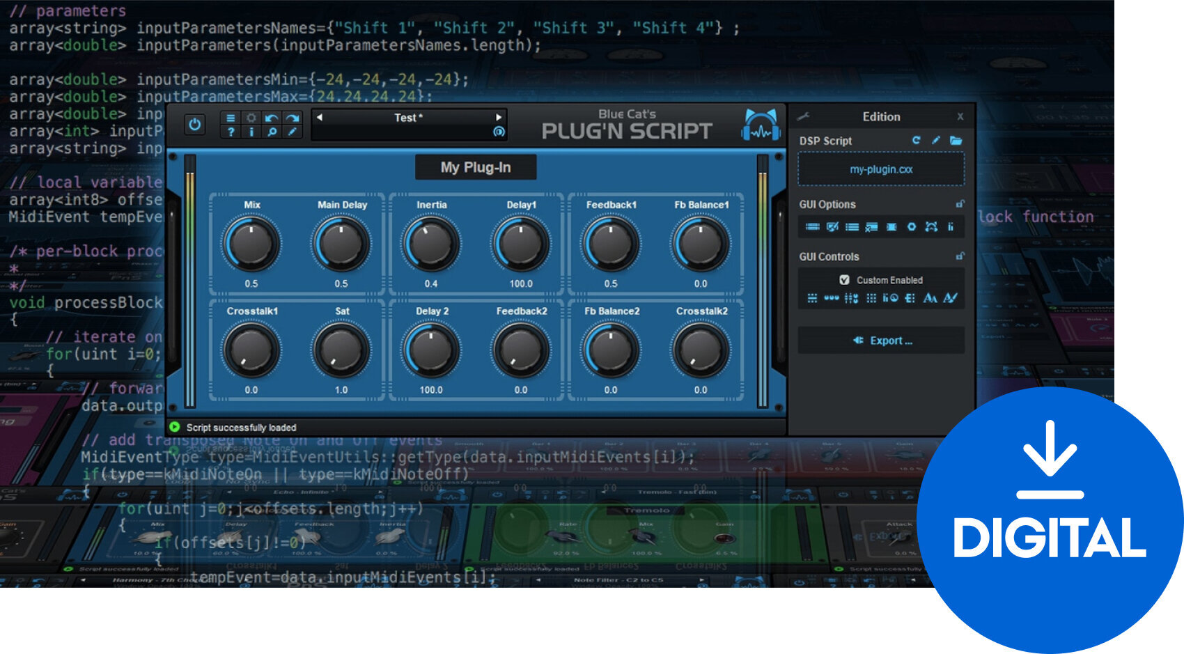 FX-prosessori-ohjelmistolisäosa Blue Cat Audio PlugNScript (Digitaalinen tuote)