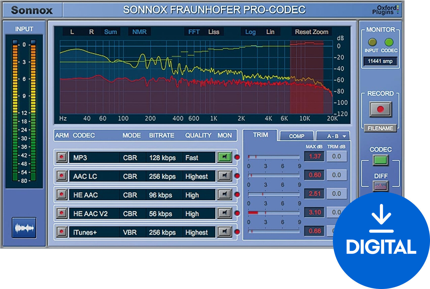 FX-prosessori-ohjelmistolisäosa Sonnox Fraunhofer Pro-Codec (Digitaalinen tuote)
