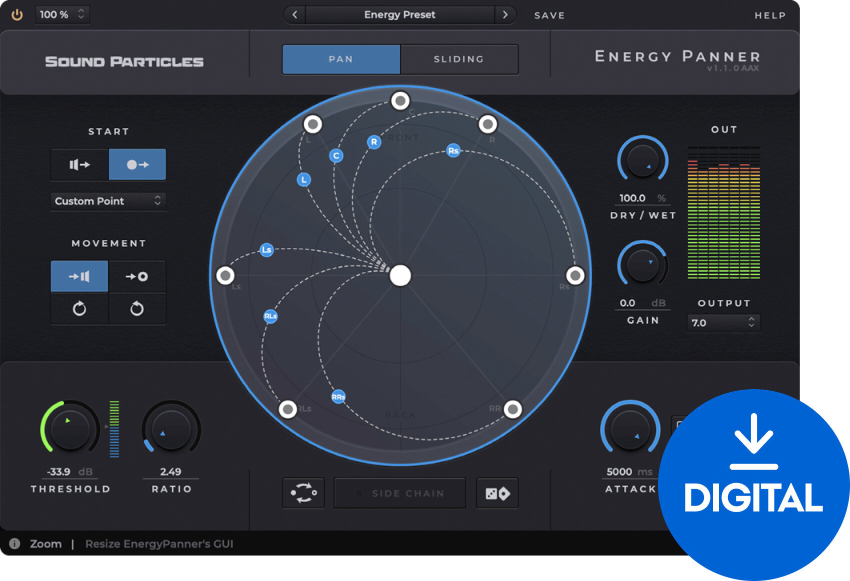 FX protsessori tarkvara pistikprogramm Sound Particles Energy Panner (Digitaalne toode)