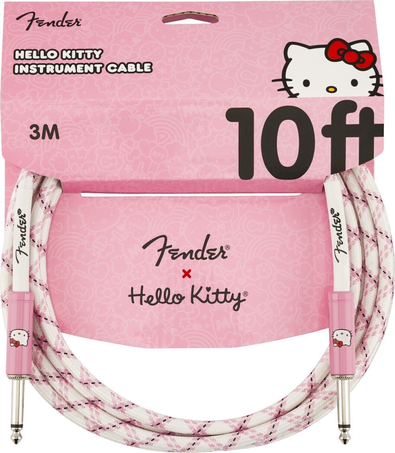 Hangszórókábel Fender Hello Kitty White/Pink Woven 3 m Egyenes - Egyenes Hangszórókábel