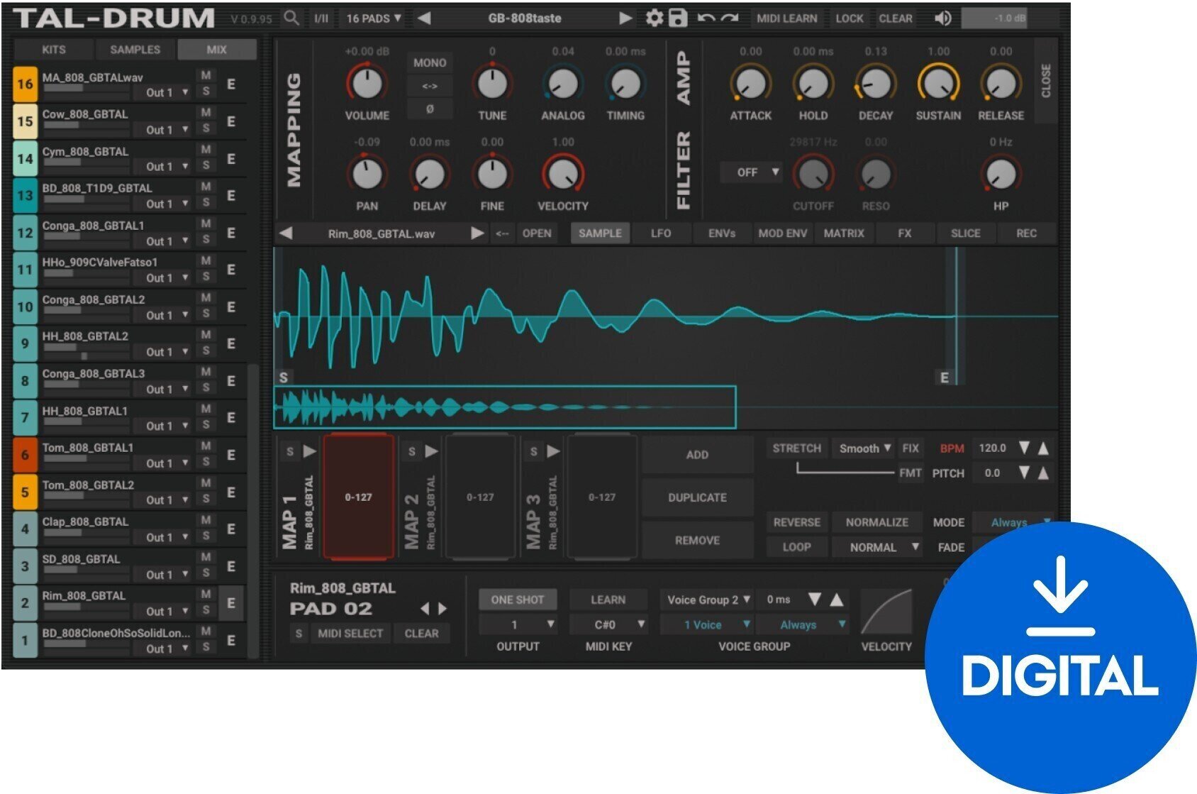 Studio-Effekt-Plugin TAL SOFTWARE Drum (Digitales Produkt)