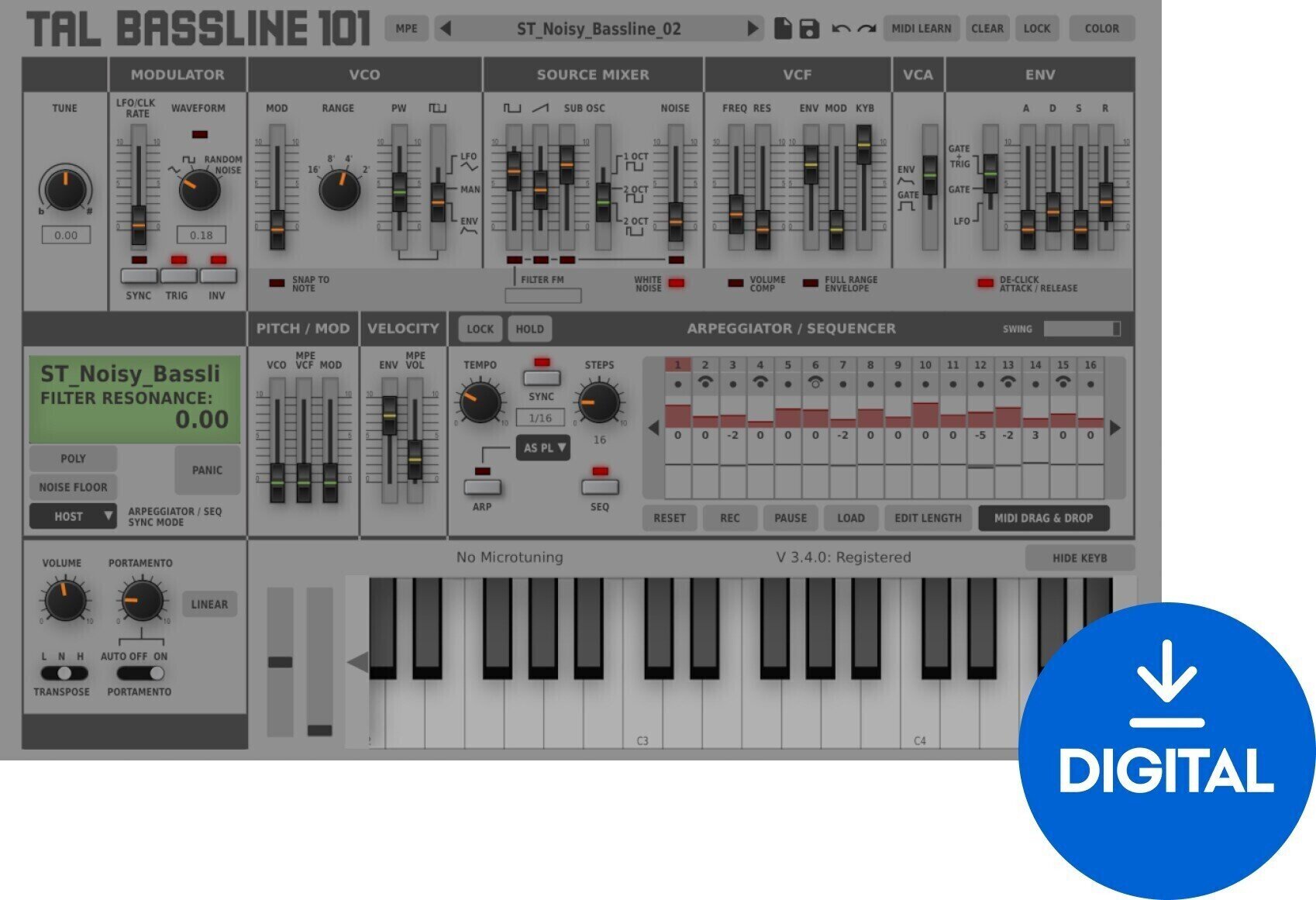 VST Instrument TAL SOFTWARE BassLine-101 (Produkt cyfrowy)