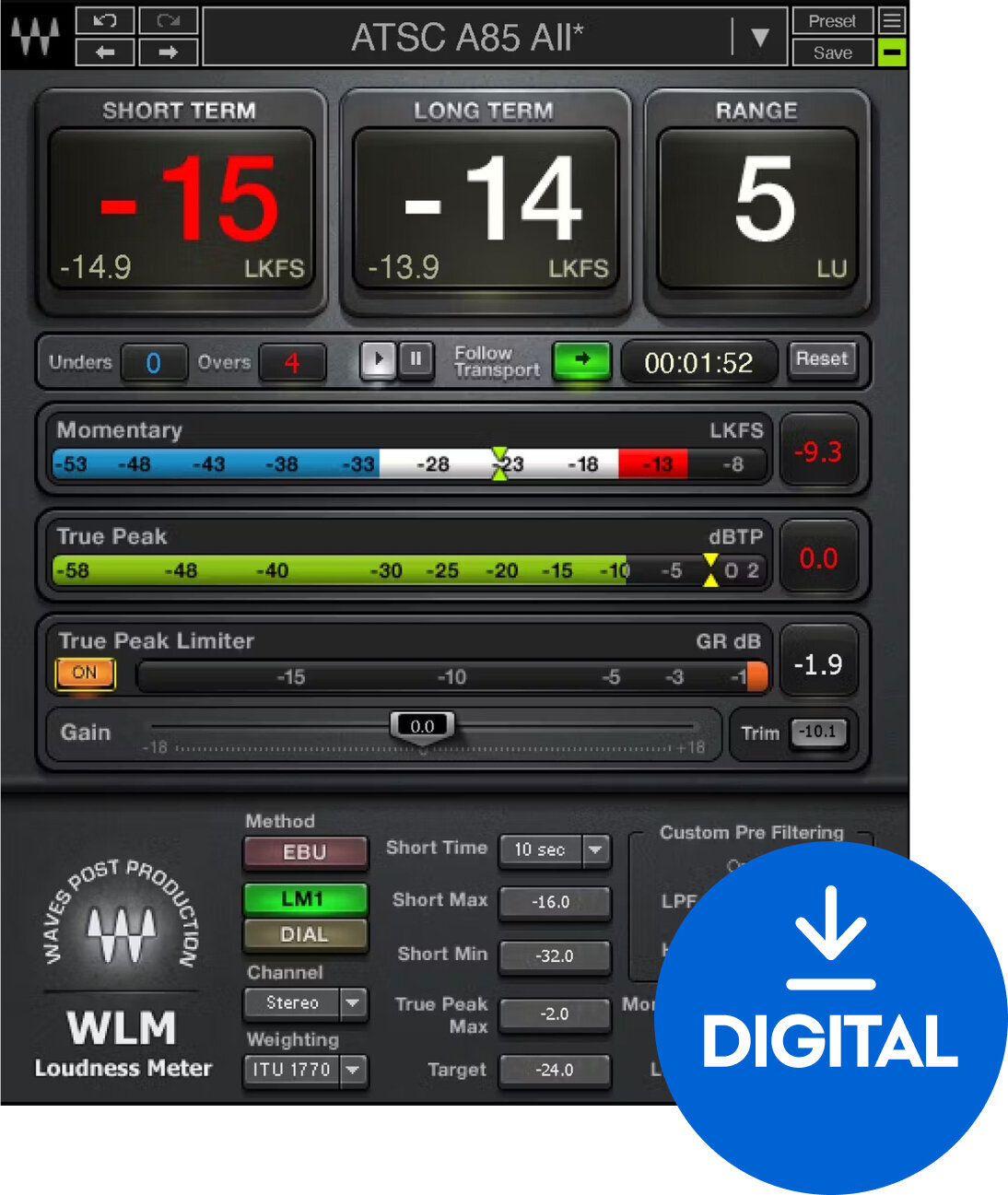 Plug-in de software para processadores FX Waves WLM Plus Loudness Meter (Produto digital)