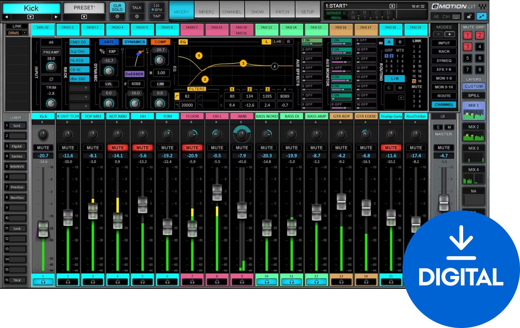 Oprogramowanie studyjne Plug-In efekt Waves eMotion LV1 Live Mixer – 64 St Ch. (Produkt cyfrowy)