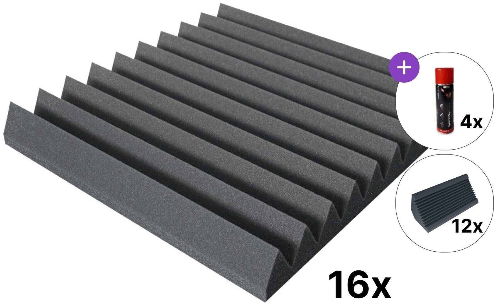 Painel de espuma absorvente Mega Acoustic PA-PMK7 50x50 Room SET Dark Grey Painel de espuma absorvente
