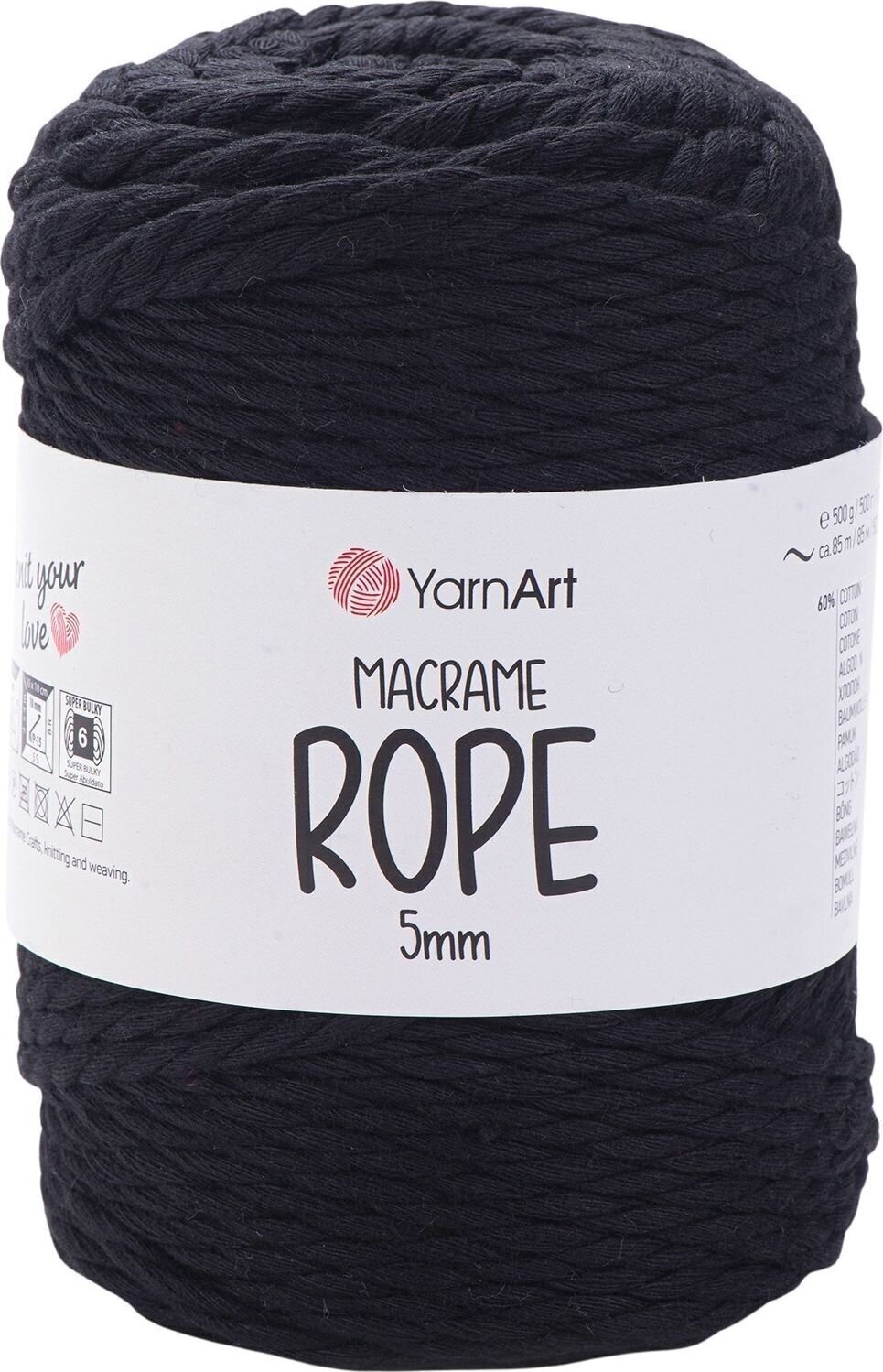 Kanap Yarn Art Macrame Rope 5 mm 85 m 750 Black Kanap