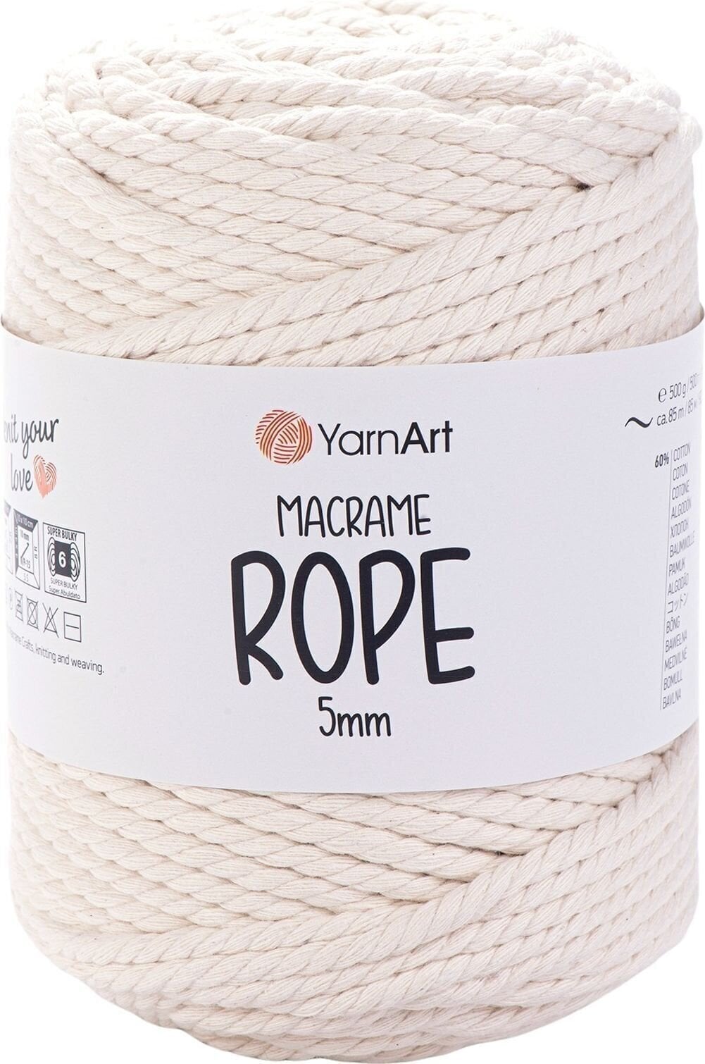 Sladd Yarn Art Macrame Rope 5 mm 85 m 752 Light Beige Sladd