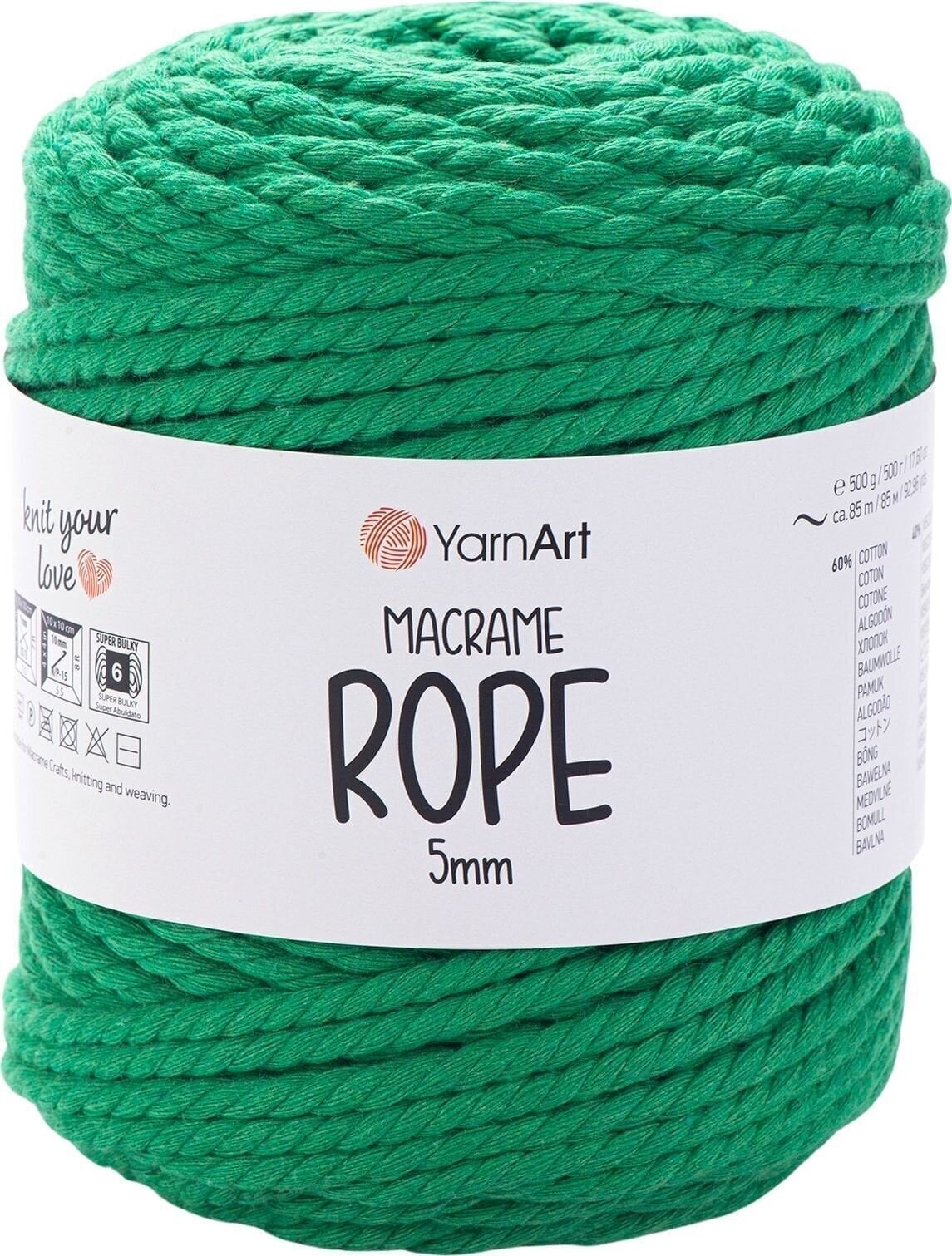 Cordão Yarn Art Macrame Rope 5 mm 85 m 759 Green Cordão