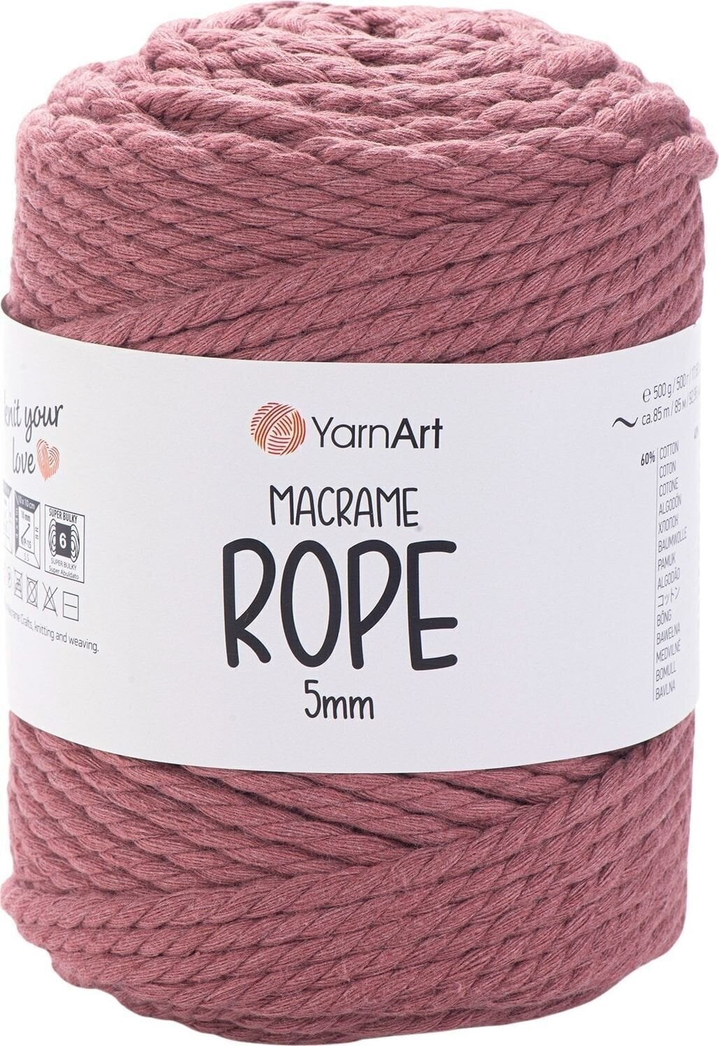 Konac Yarn Art Macrame Rope 5 mm 5 mm 85 m 792 Dusty Rose Konac