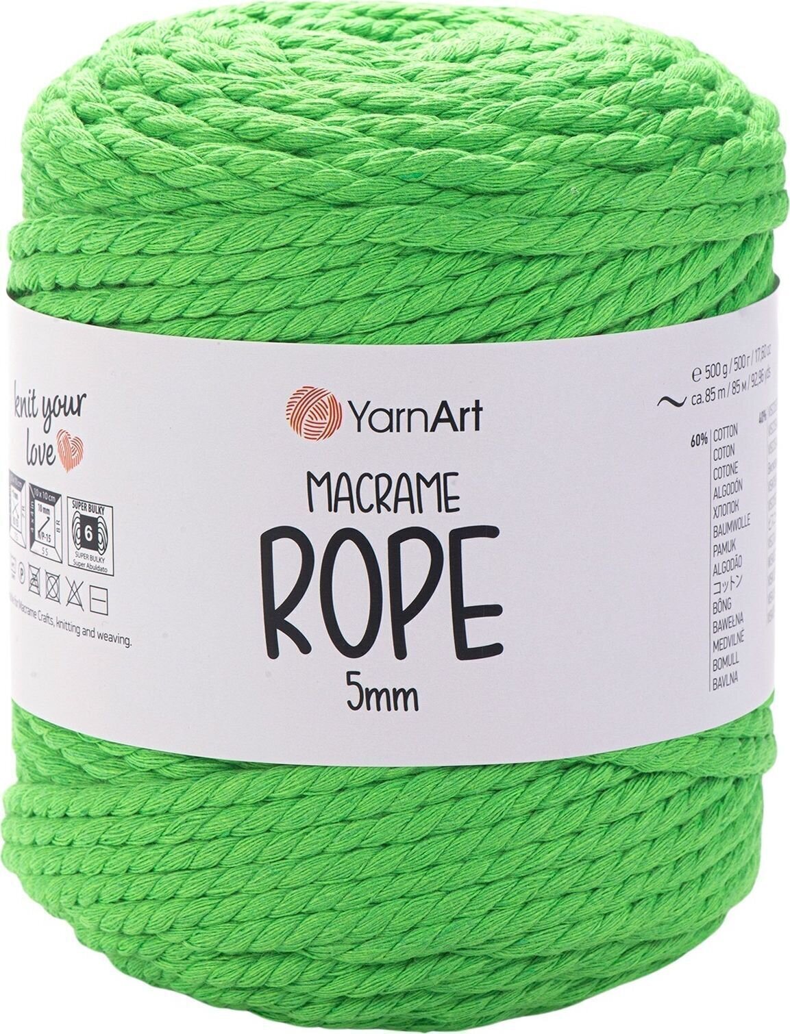 Konac Yarn Art Macrame Rope 5 mm 5 mm 85 m 802 Neon Green Konac