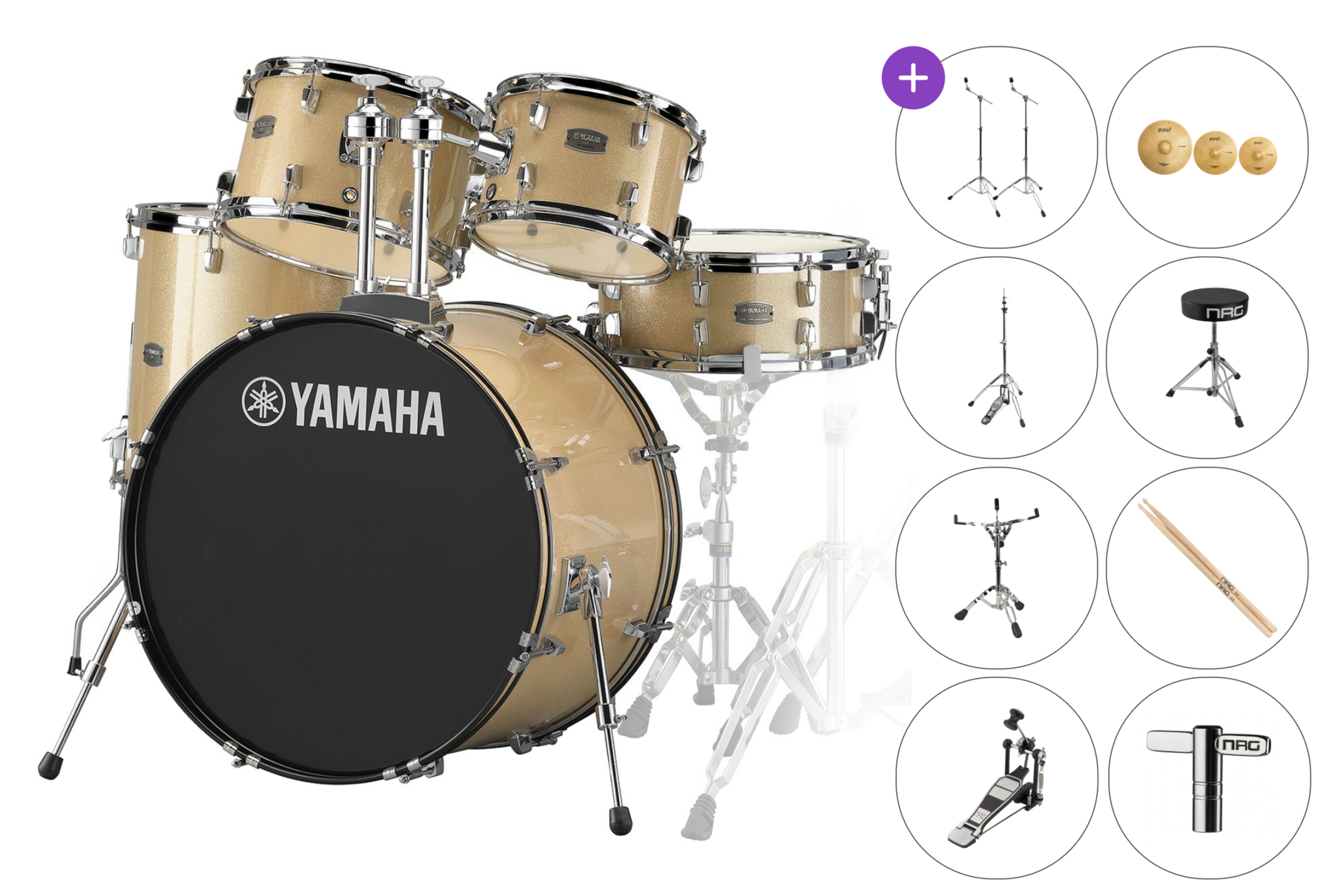 Batterie acoustique Yamaha RDP2F5CPG Rydeen SET Champagne Glitter Batterie acoustique