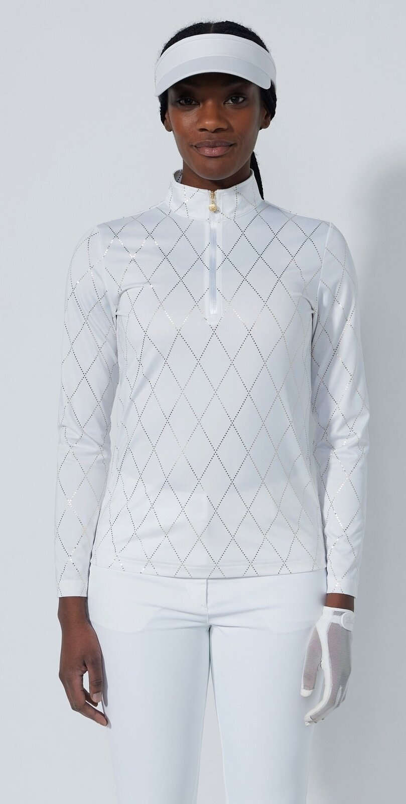 Polo košeľa Daily Sports Tempo Long Sleeved Half Neck White Metallic Argyle L Polo košeľa
