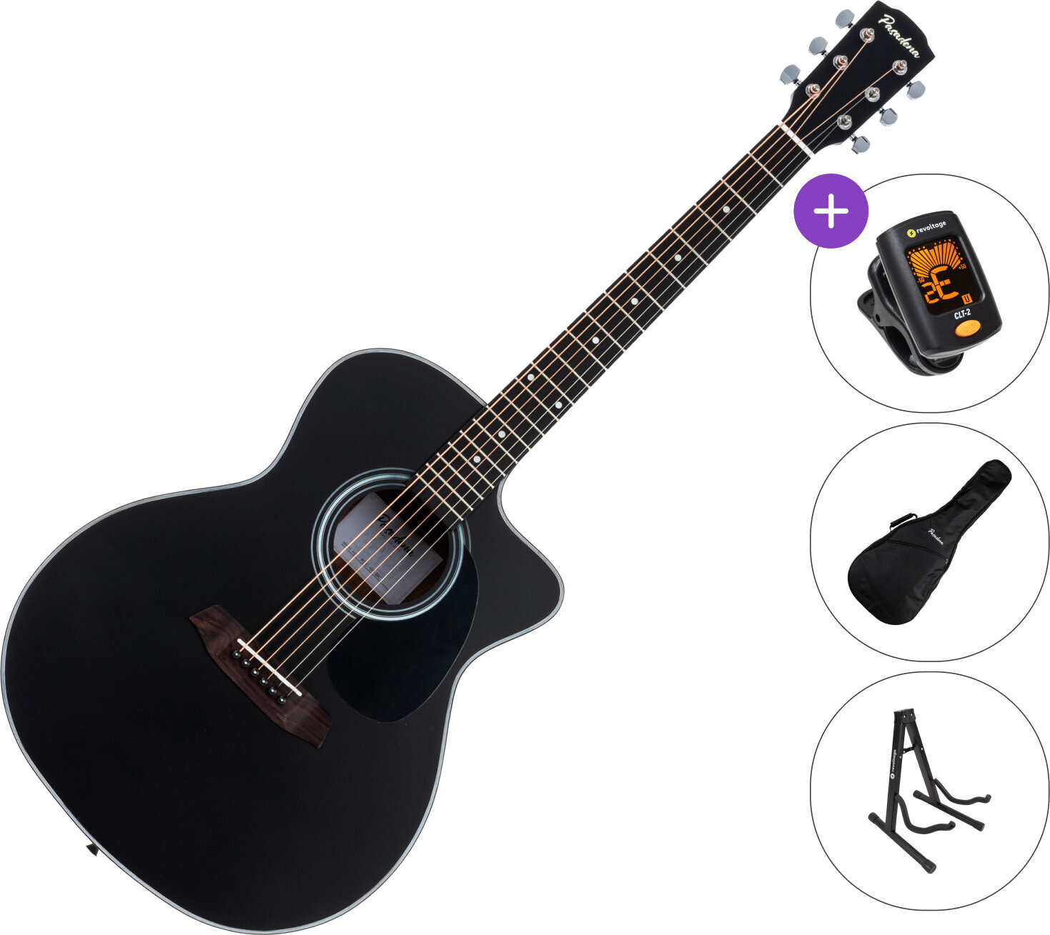 Jumbo akoestische gitaar Pasadena PGC-100 SET Black Jumbo akoestische gitaar