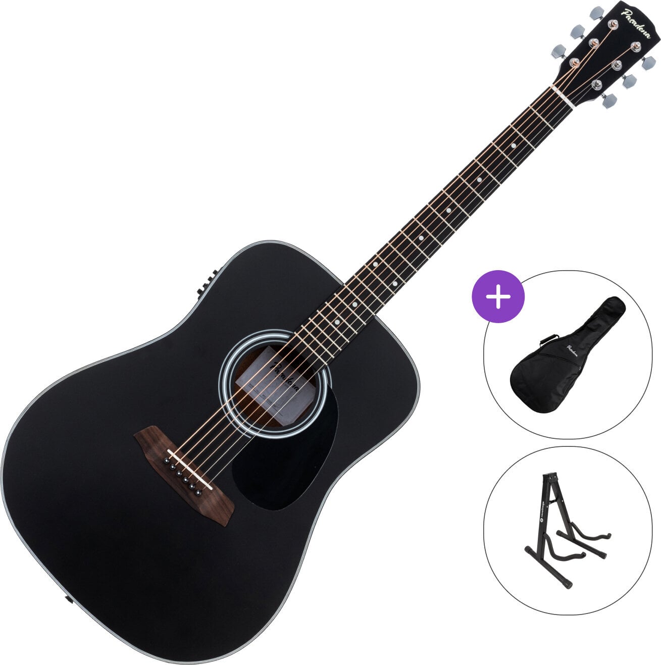 Dreadnought Elektro-Akustikgitarren Pasadena PD-100E SET Black Dreadnought Elektro-Akustikgitarren
