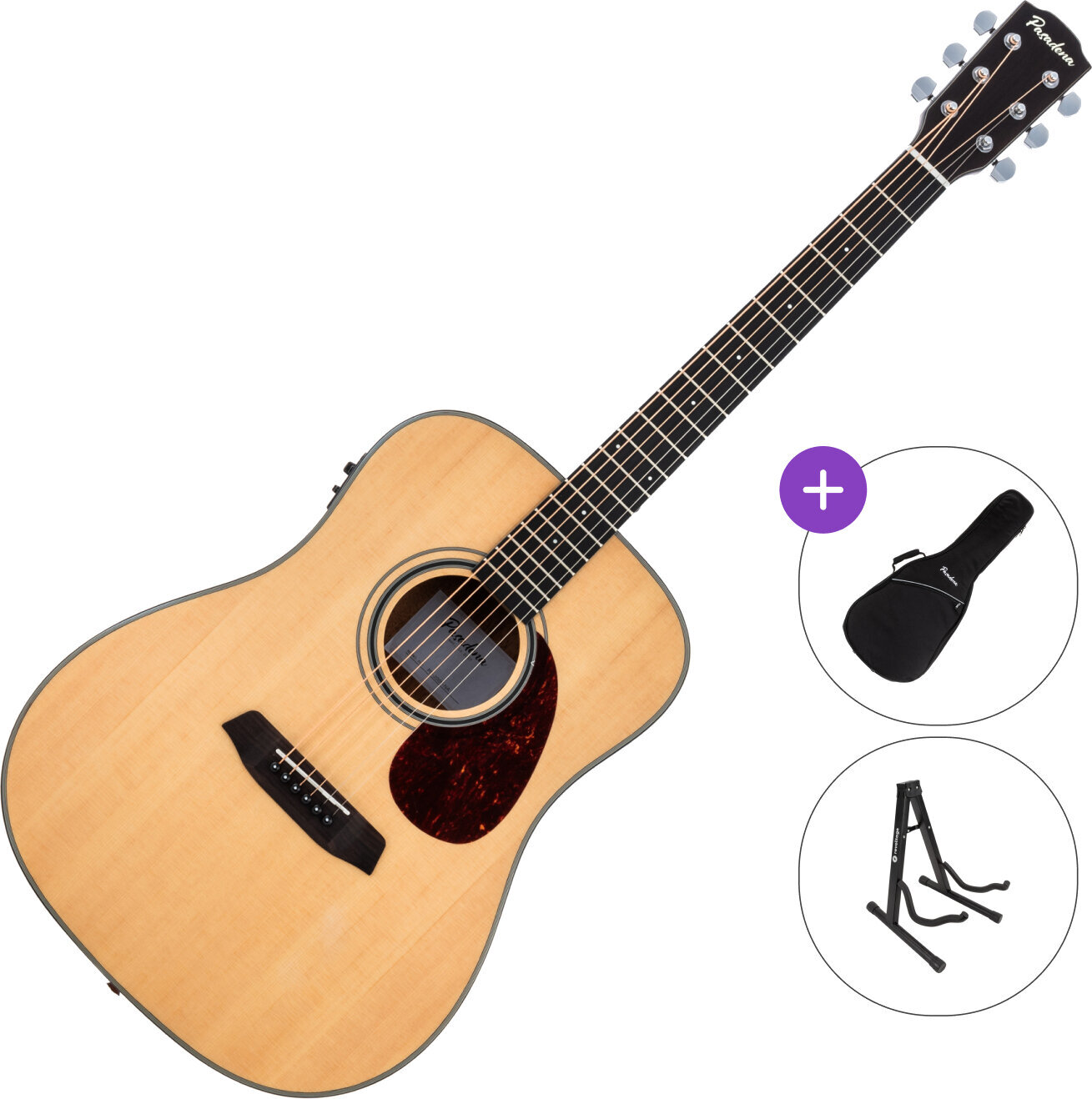 Dreadnought Elektro-Akustikgitarren Pasadena PD-200E SET Natural Dreadnought Elektro-Akustikgitarren