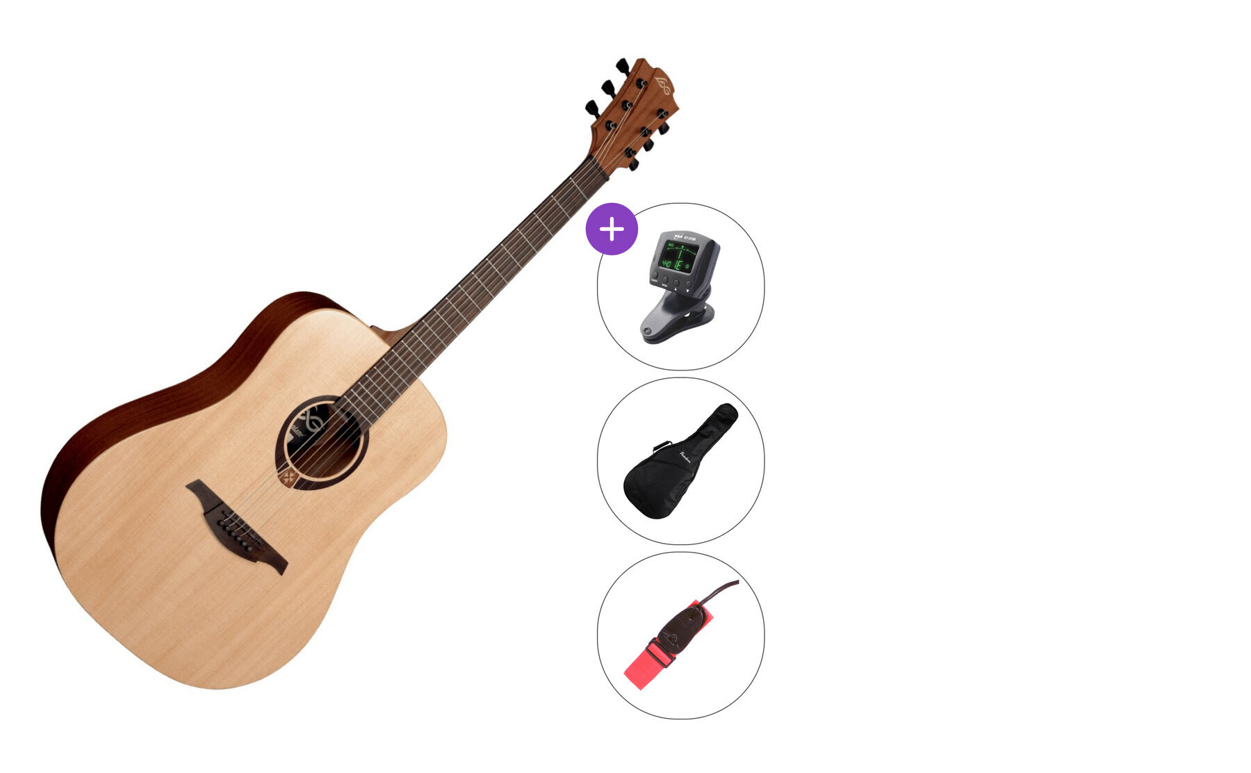 Akustická gitara LAG T70D DELUXE SET Natural Satin Akustická gitara