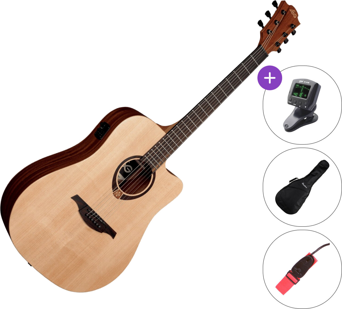 guitarra eletroacústica LAG T70DCE deluxe set Natural Satin guitarra eletroacústica