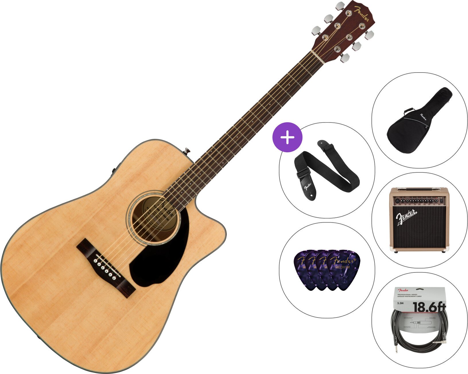 Dreadnought z elektroniką Fender CD-60SCE Dreadnought WN Deluxe SET Natural Dreadnought z elektroniką