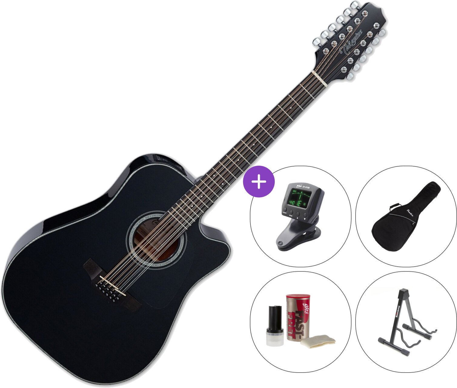 12-saitige Elektro-Akustikgitarre Takamine GD30CE-12BLK SET Black 12-saitige Elektro-Akustikgitarre