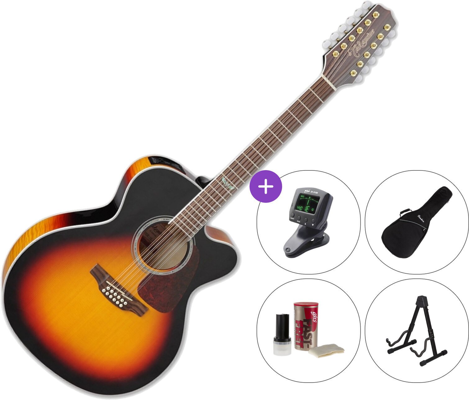 12-saitige Elektro-Akustikgitarre Takamine GJ72CE-12BSB SET Brown Sunburst 12-saitige Elektro-Akustikgitarre