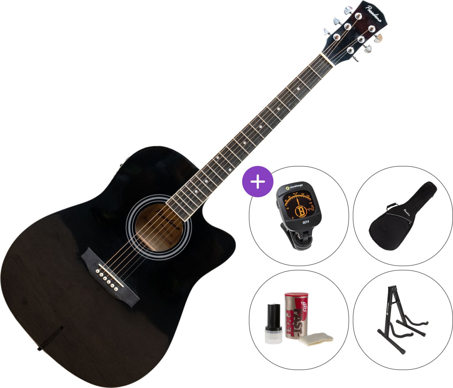 Dreadnought Elektro-Akustikgitarren Pasadena SG028CE SET Black Dreadnought Elektro-Akustikgitarren