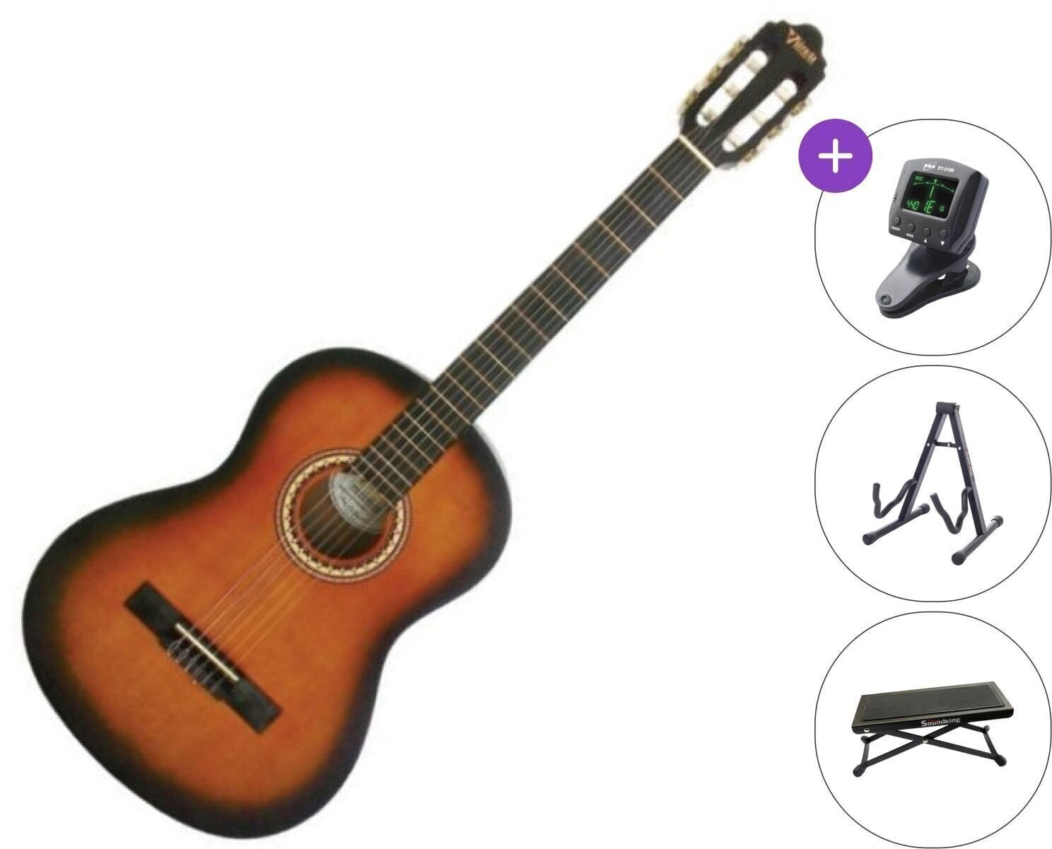 Klassisk gitarr Valencia VC204 SET 4/4 Solbränd Klassisk gitarr