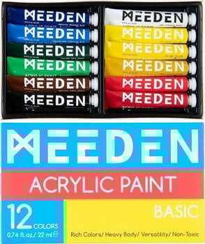 Peinture acrylique Meeden 34.1281 Ensemble de peintures acryliques Basic Shades 12 x 22 ml - 1