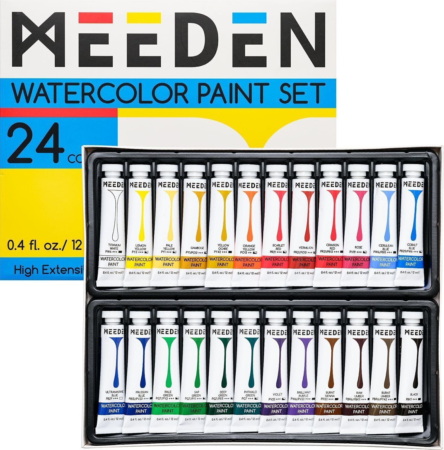 Peintures aquarelles Meeden 34.1298 Ensemble de peintures acryliques 24 x 12 ml