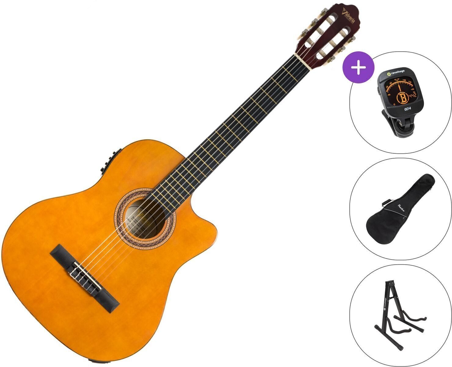 Класическа китара с предусилвател Valencia VC104CE SET 4/4 Natural Класическа китара с предусилвател