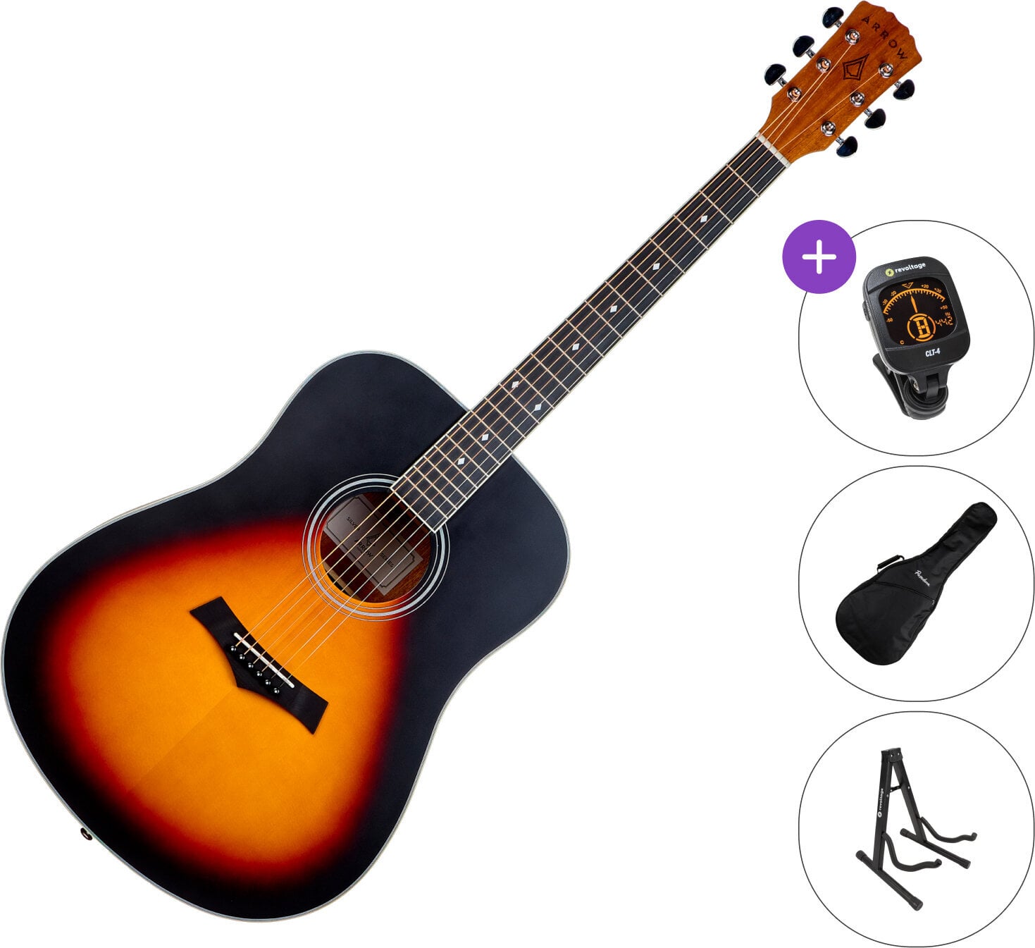 Akustická gitara Arrow Silver D SET Tobacco Burst Akustická gitara