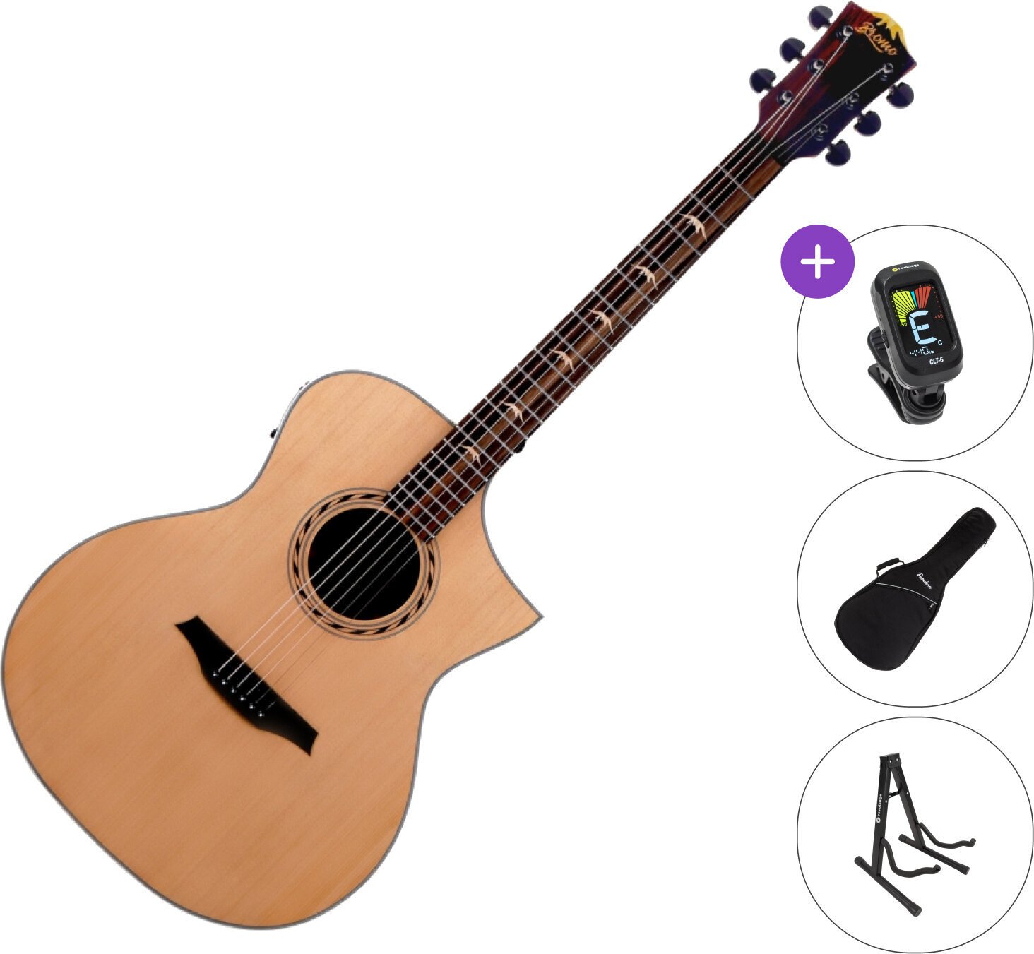 Jumbo akoestische gitaar Bromo BAA4C SET Natural Jumbo akoestische gitaar