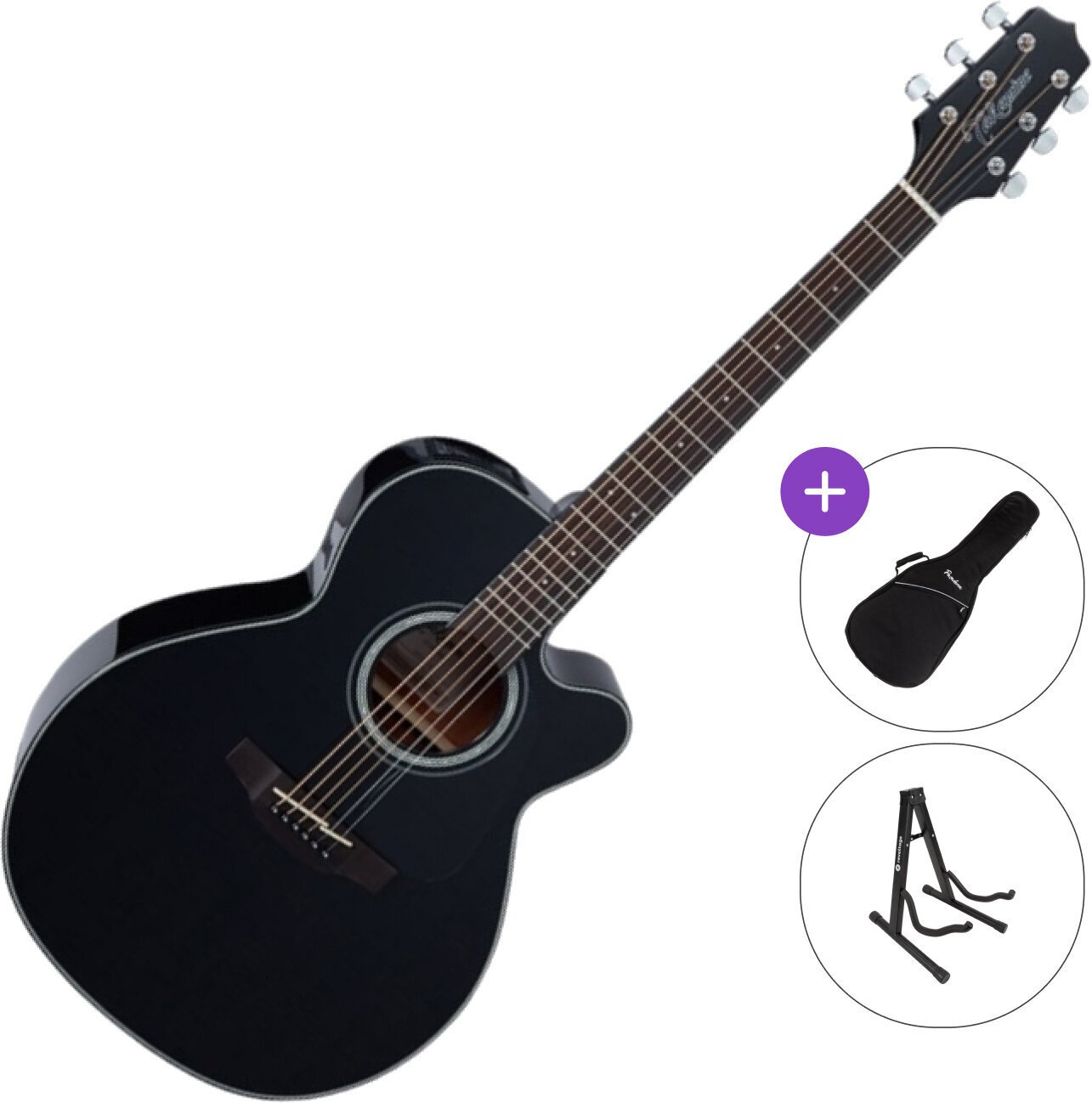 Jumbo elektro-akoestische gitaar Takamine GN30CE SET Black Jumbo elektro-akoestische gitaar